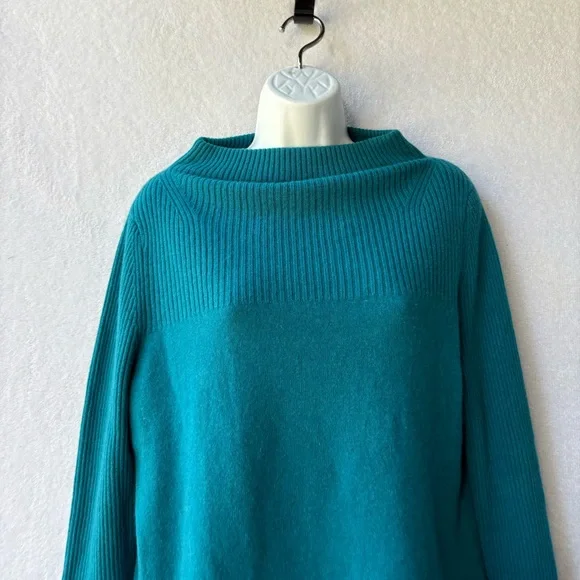 Sundance Kimia Cashmere Sweater Teal Mock Neck - Picture 2 of 6